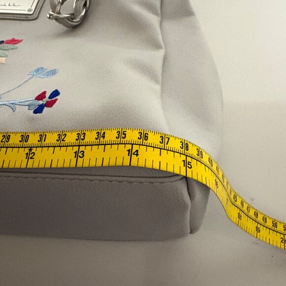 Nicole Miller Floral Embroidered Gray Purse Chain Straps Shoulder Bag - Picture 7 of 12